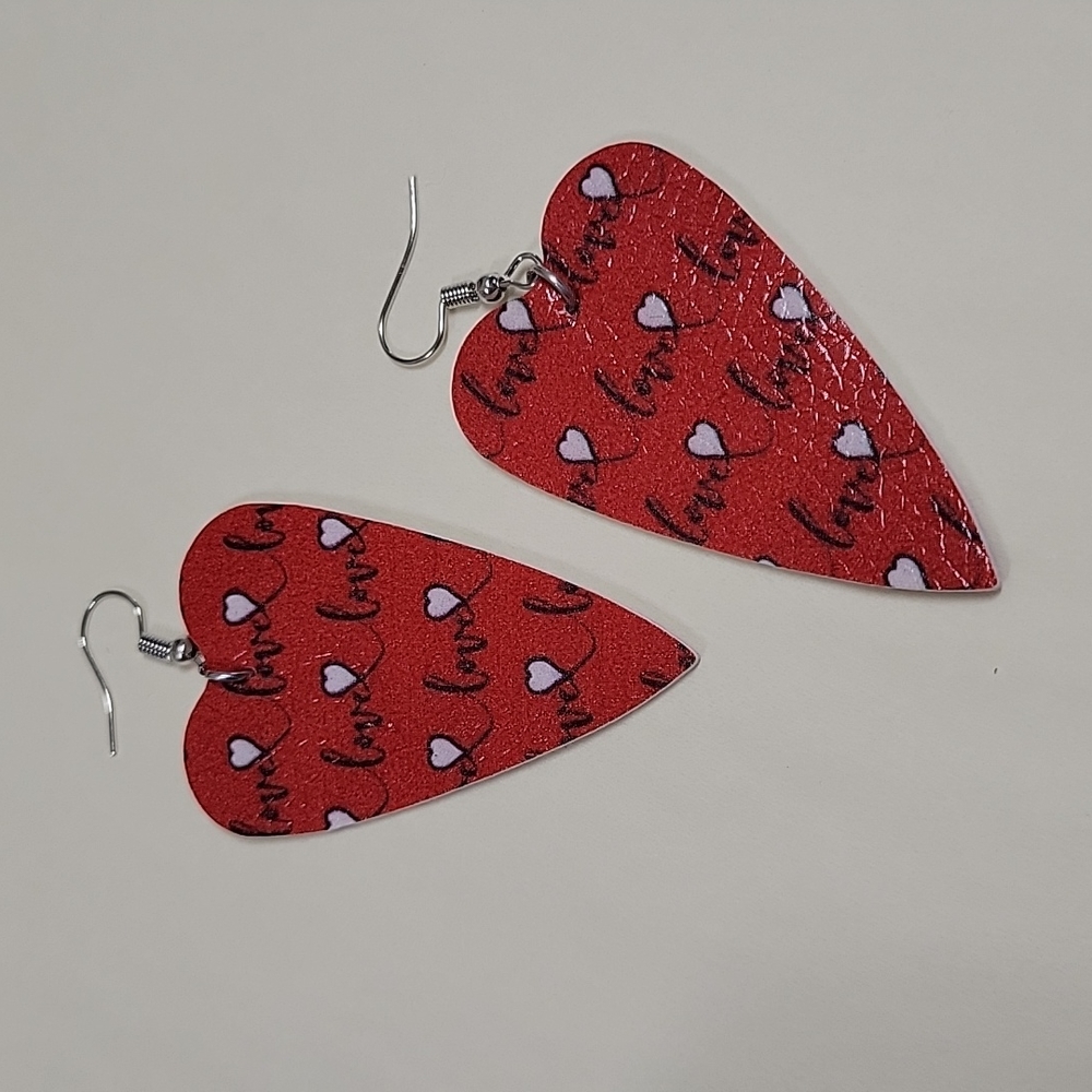 🔥LAST PAIR🔥 Red Heart Script Love Drop Earrings - Picture 6 of 7